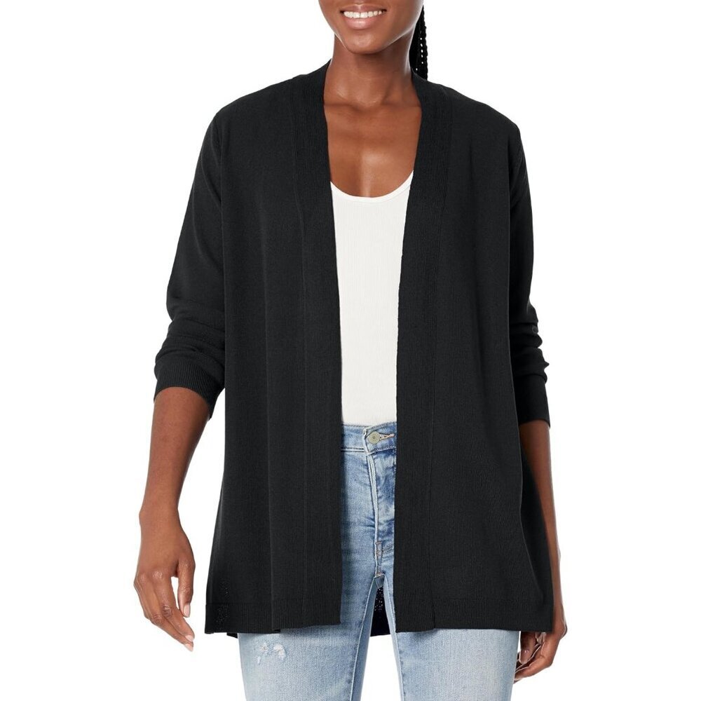 Women’s Open Front Cardigan Sweater Medium Black Soft Draped Versatile